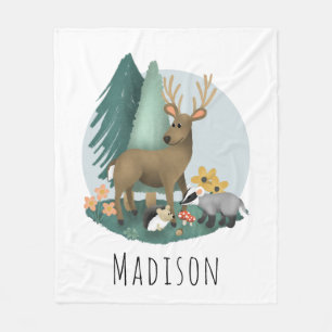 Couverture Polaire Cute Rustic Forêt Animaux Enfants