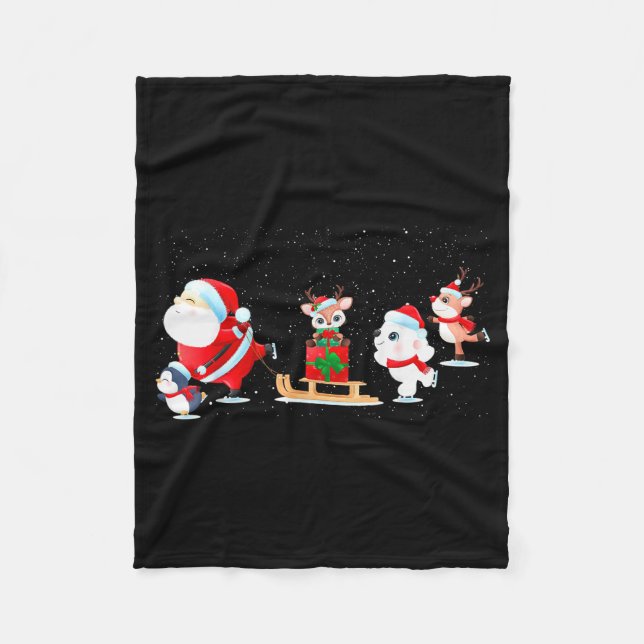 Couverture Polaire Cute Santa Claus Ice Skating With Friends - Family (Devant)