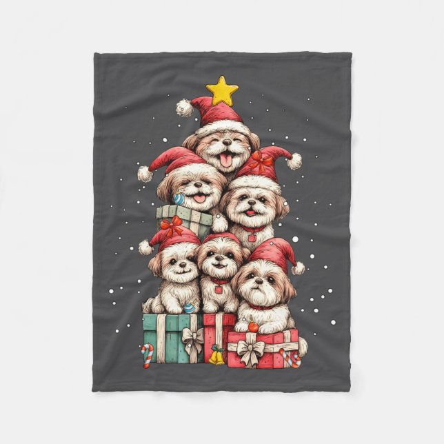 Couverture Polaire Cute Shih Tzu Le Dog Christmas Tree Xmas Hat Long  (Devant)