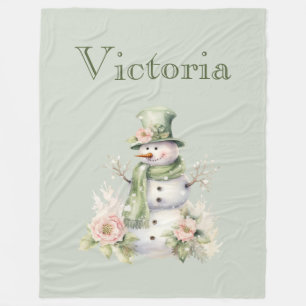 Couverture Polaire Cute Snowman personnalisé Vert moderne
