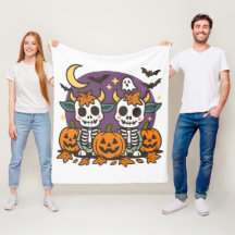 Cute Spooky Skeleton Cows Fleece Blanket