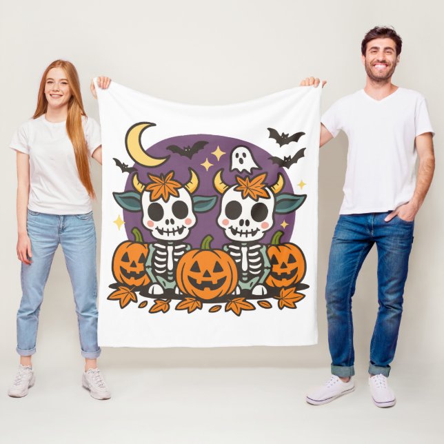 Couverture Polaire Cute Spooky Skeleton Cows Fleece Blanket (En situation)