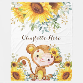 Couverture Polaire Cute Sunflower Jungle Monkey Baby Girl Nursery