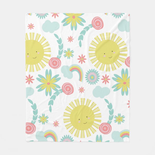 Couverture Polaire Cute Sunshine Arc-en-ciel Floral été (Devant)