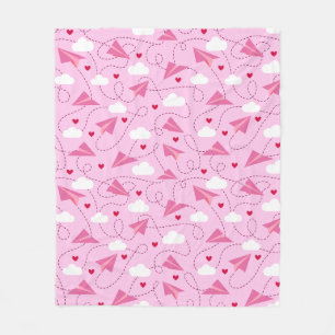 Couverture Polaire Cute Valentine Volant Avion Rouge Coeurs Rose