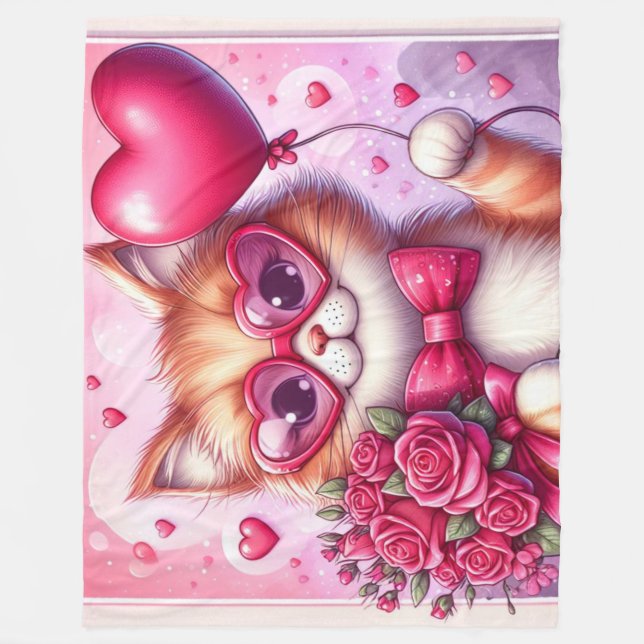 Couverture Polaire Cute Valentine's day cat/chaton (Devant)