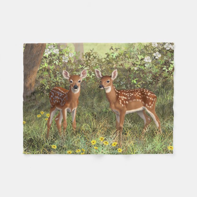 Couverture Polaire Cute White Deer Twin Fawns (Devant (Horizontal))
