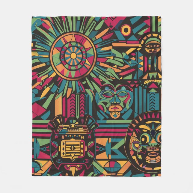 Couverture Polaire Cyan doux "Eclipsed Suns and Pyramids Design" Plus (Devant)