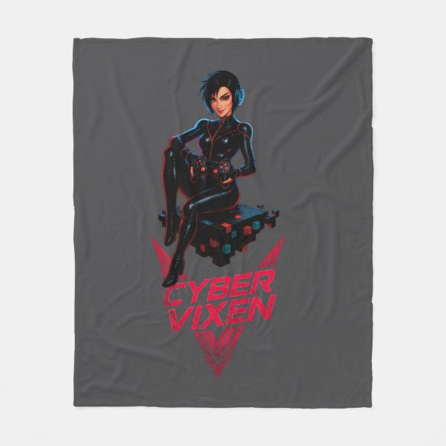 Couverture Polaire Cyber Vixen Gamer Girl - Gray Video Gaming Graphic (Devant)