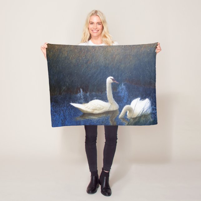 Couverture Polaire Cygnes en roseaux, Bruno Liljefors (En situation)