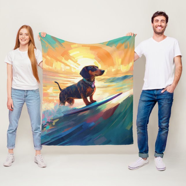 Couverture Polaire Dachshund Beach Surf Peinture (En situation)