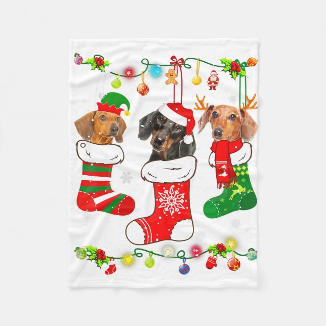 Couverture Polaire Dachshund Christmas Lights Gift Funny Xmas Dog Lov (Devant)