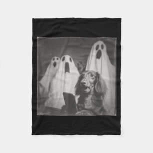 Couverture Polaire Dachshund drôle selfie hanté Halloween effrayant