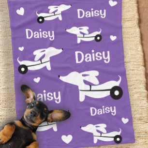 Couverture Polaire Dachshund IVDD Fauteuil Roulant Purple Roue Blanch