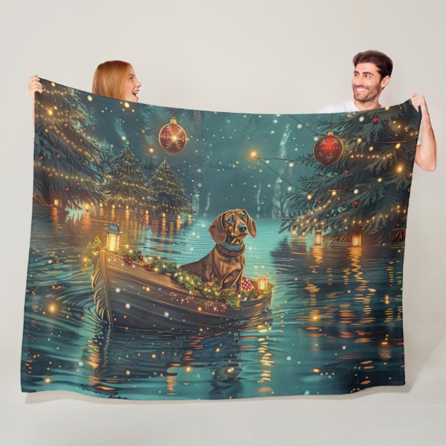 Couverture Polaire Dachshund Noël Festive Voyage (En situation)