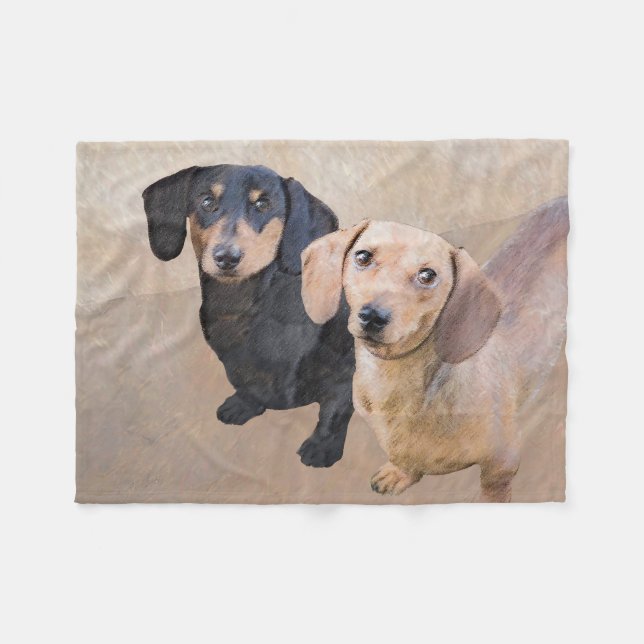 Couverture Polaire Dachshund (Smooth) Peinture - Art Chien original (Devant (Horizontal))