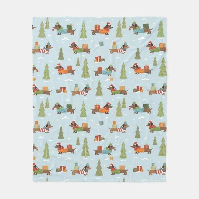 Couverture Polaire Dachshunds festifs dans le Motif de neige (Devant)