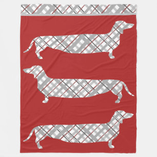 Couverture Polaire Dachshunds plaid sur Red Fleece