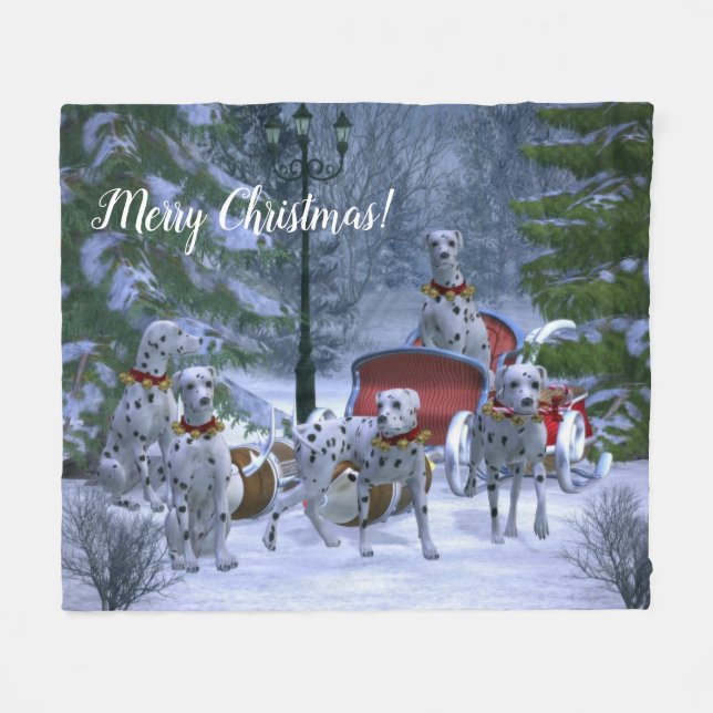 Couverture Polaire Dalmates personnalisés, Sleigh et Noël de neige (Devant (Horizontal))