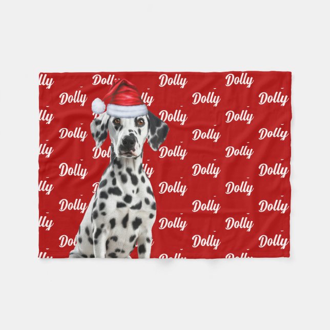 Couverture Polaire Dalmatian Dog Name on Red Christmas Holiday (Devant (Horizontal))