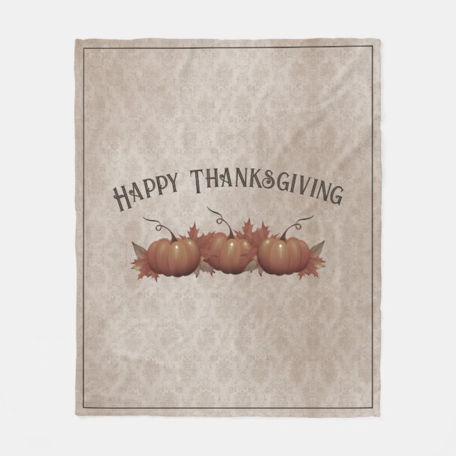 Couverture Polaire Damask, Citrouille de Thanksgiving (Devant)