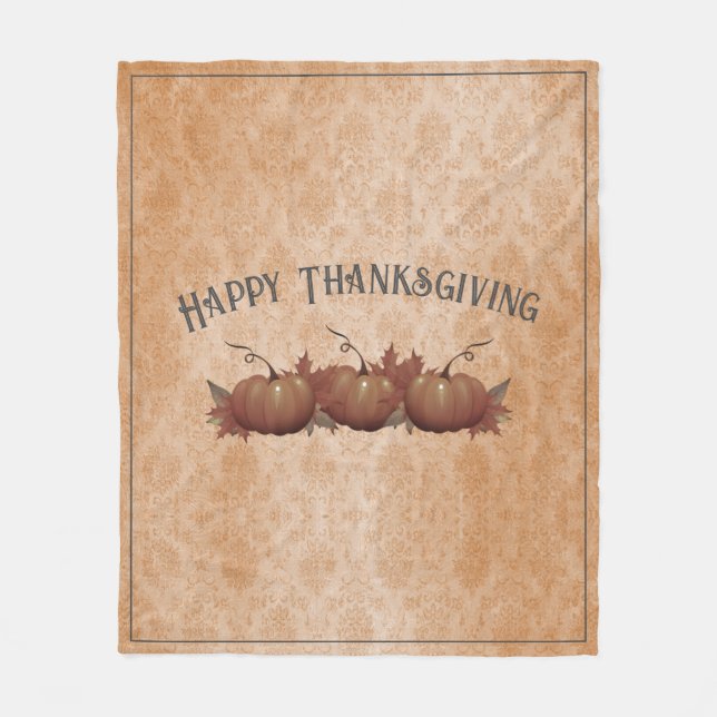 Couverture Polaire Damask, Citrouille de Thanksgiving | Orange (Devant)