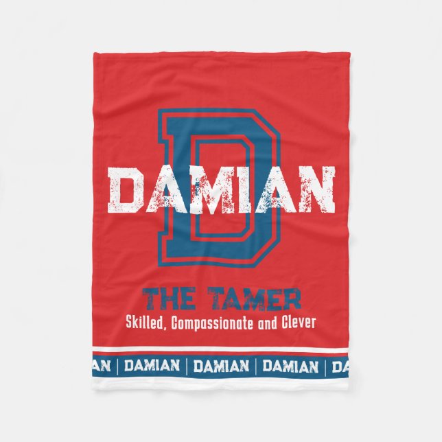 Couverture Polaire Damian nom signifiant sport monogramme rouge bleu (Devant)
