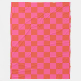 Couverture Polaire Damier à carreaux rose et orange