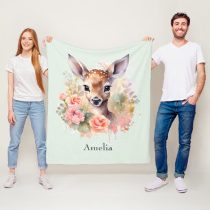 Couverture Polaire De Beaux Cerfs Entourés De Roses