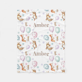 Couverture Polaire De mignons animaux en bois avec des ballons couver
