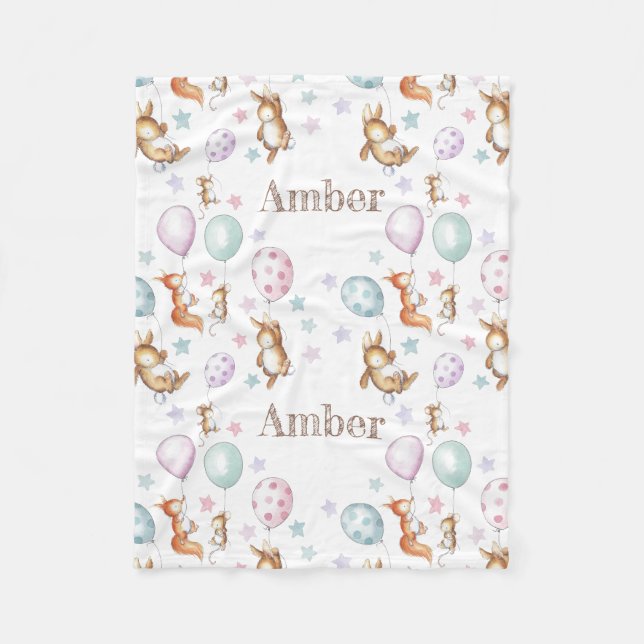 Couverture Polaire De mignons animaux en bois avec des ballons couver (Devant)