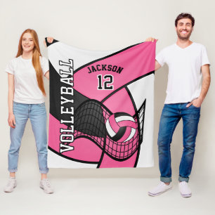 Couverture Polaire 🏐 de volley-ball en rose, blanc et noir