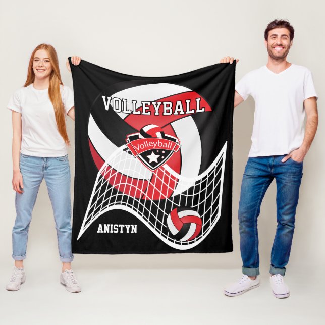 Couverture Polaire 🏐 de volley-ball - Rouge, Blanc et Noir (En situation)