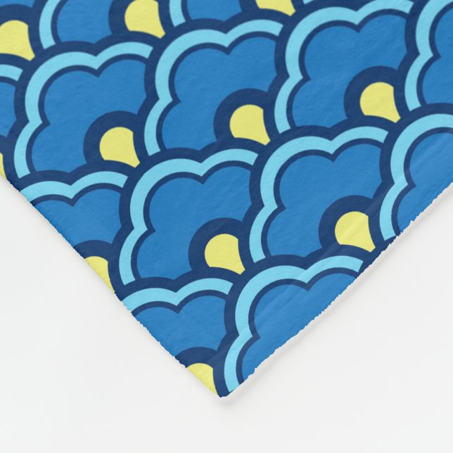 Couverture Polaire Déco pétoncles chinois, bleu océan et Indigo (Coin)