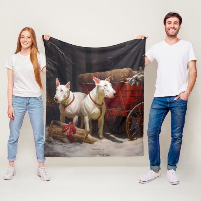 Couverture Polaire Décor de Noël Bull Terrier Snowy Sleigh (En situation)