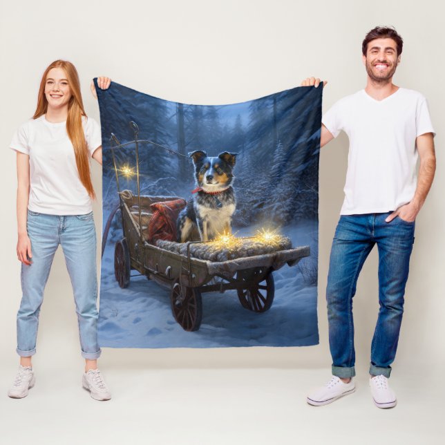 Couverture Polaire Décor de Noël de l'hélier bleu neige (En situation)