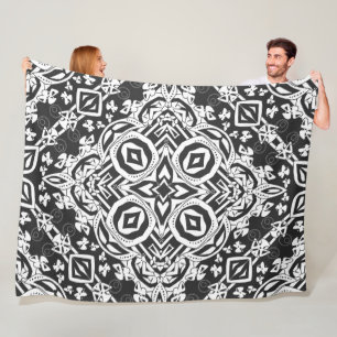 Couverture Polaire Décor moderne Abstrait noir blanc ornement mosaïqu