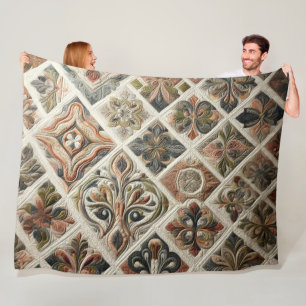 Couverture Polaire Décor quadrillé en gris vert cuivre