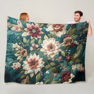 Couverture Polaire Décor Turquoise bleu fleuri