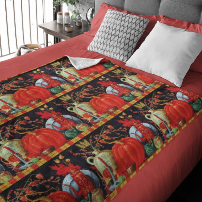 Couverture Polaire Décoration Citrouille Festive d'automne (Autumn Festive Antique Painting Pumpkin Decoration Fleece Blanket)