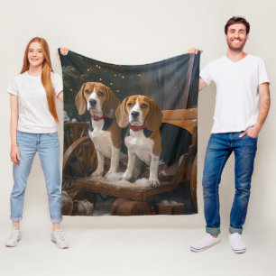 Couverture Polaire Décoration de Noël traîneau enneigé Beagle 