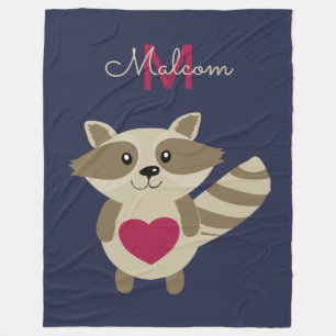 Couverture Polaire Décoré d'un monogramme adorable de raton laveur de