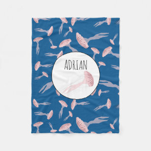 Couverture Polaire Deep Blue Ocean Jellyfish Motif Nom personnalisé