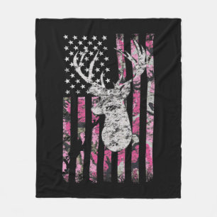 Couverture Polaire Deer Hunting Camo American Flag Pink Buck