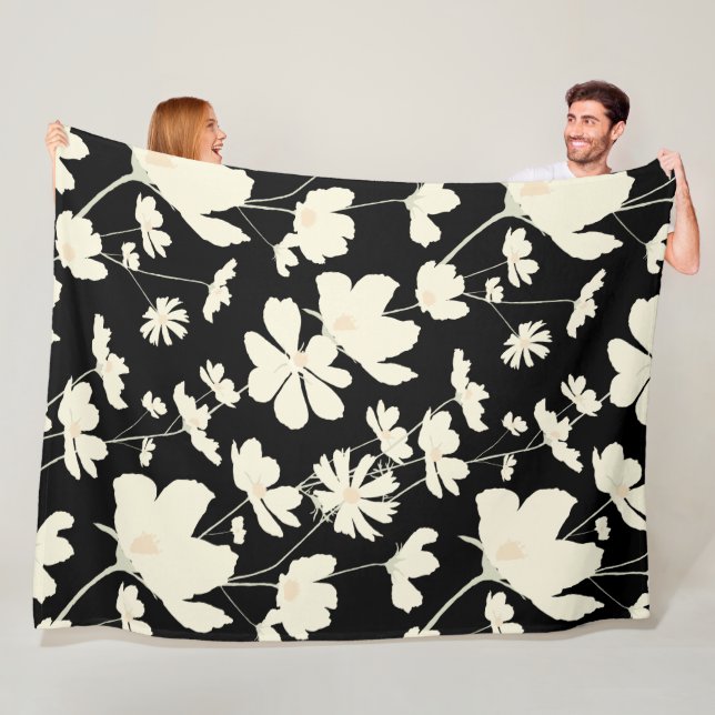 Couverture Polaire Délicat cosmos crème fleurie beige noir dortoir ch (En situation)