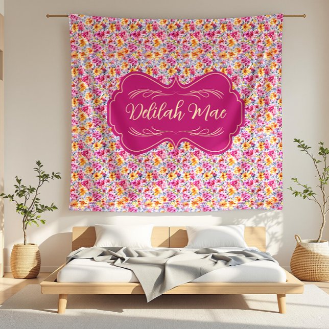Couverture Polaire Delilah Mae Dainty Floral minuscule rose et jaune (detail)
