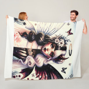 Couverture Polaire Demi ange démon beauté sombre fée à l'aile brisée