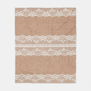 Couverture Polaire Dentelle blanche sur la texture Brown du Burlap