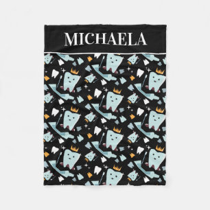 Couverture Polaire Dentiste Dental Hygiéniste Nom Tooth Motif Noir