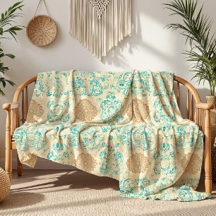 Couverture Polaire Désert Dream Vintage Sable et Fleurs de Turquoise